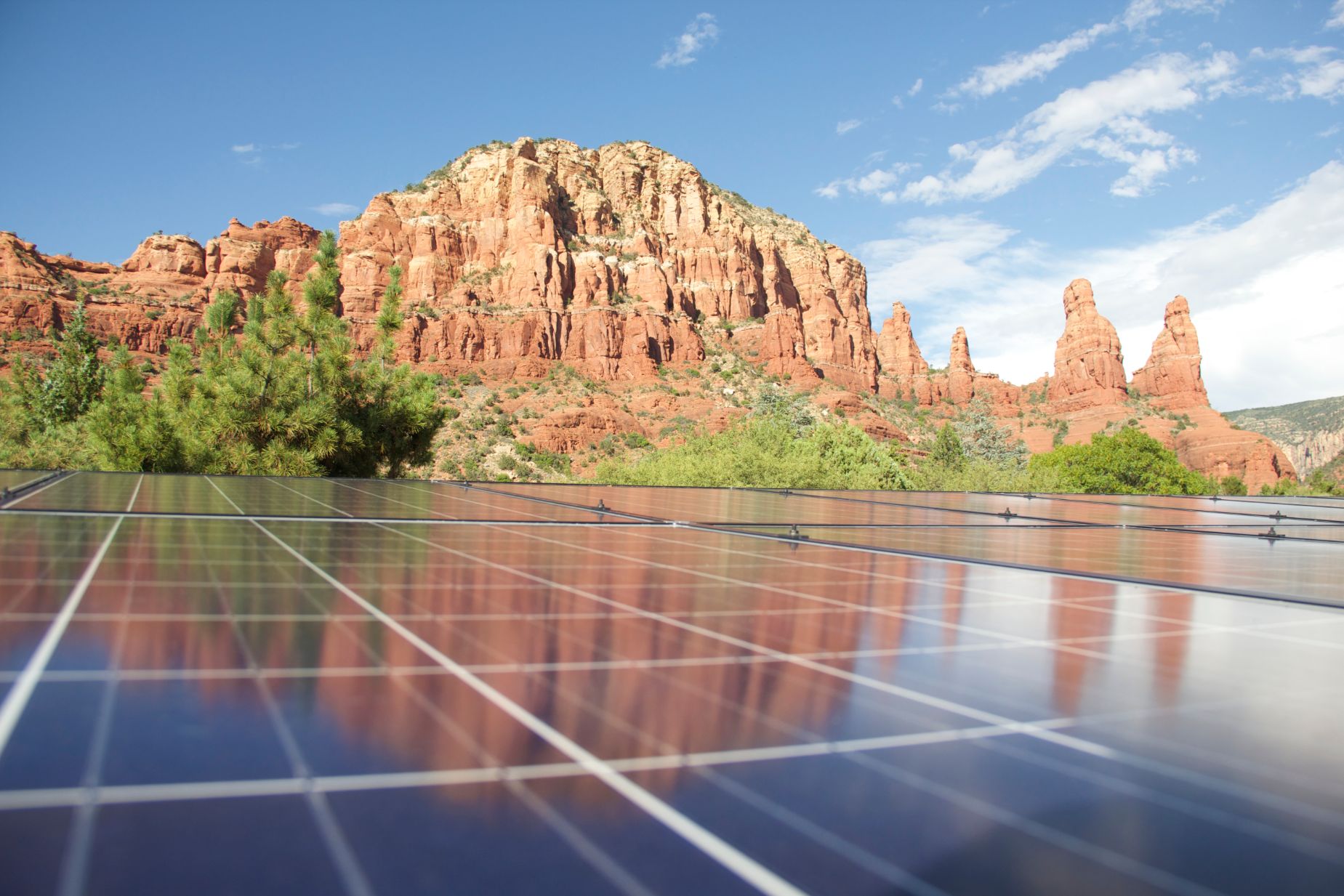 Solar panels in front of Cathedral Rock in Sedona