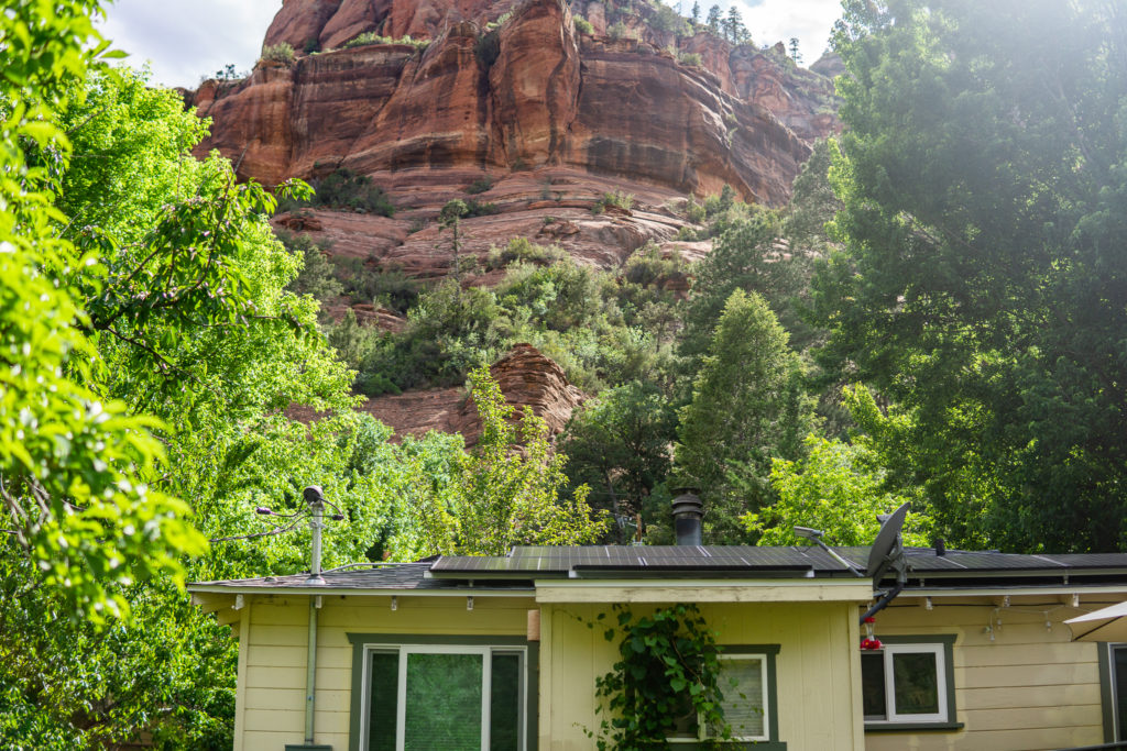 5.9 kW Rooftop Solar system in Sedona, Arizona consisting of REC 370W Alpha panels.