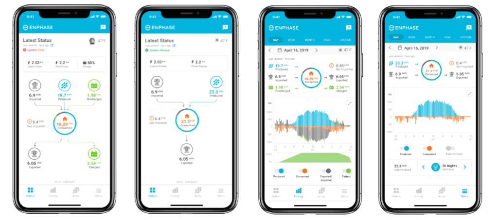 Mobile view of Enphase monitoring software