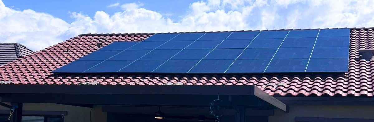 Residential home in Phoenix area with rooftop solar panels under SRP utility service