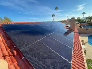 Rooftop solar panel installation in Phoenix, Arizona generating clean energy for a residential home.