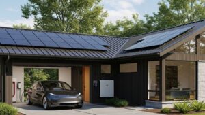 Electric vehicle charging at a home with rooftop solar panels in Arizona